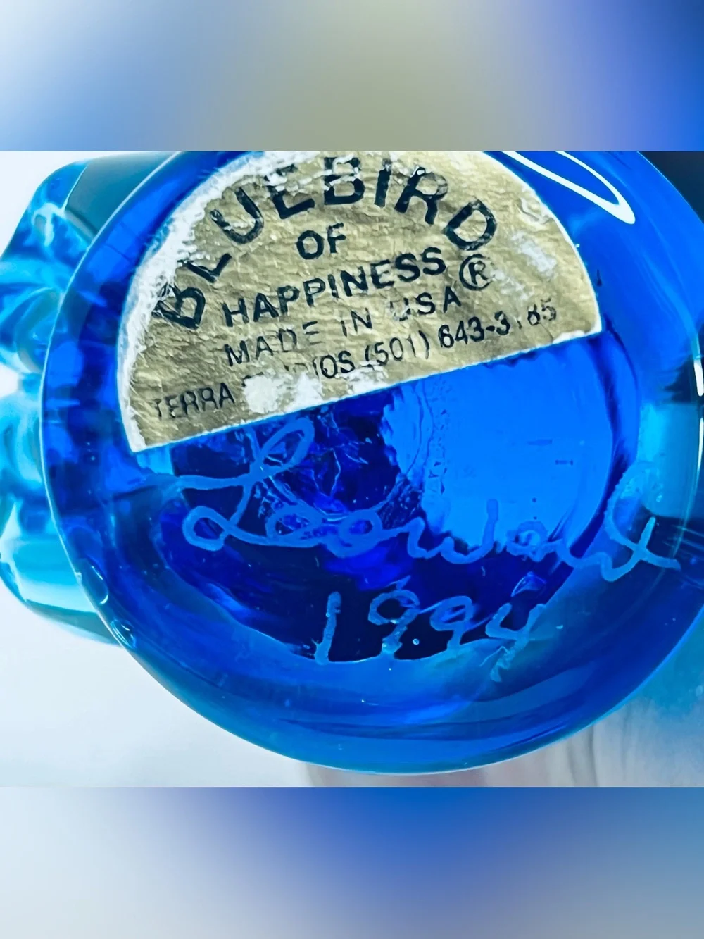 Leo Ward Bluebird of Happiness 1994 Signed Cobalt Blue Art Glass Bird